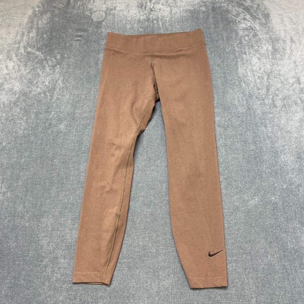 Nike Leggings Womens Small 24x22 Brown Cotton Stretch Swoosh Logo Skinny Leg